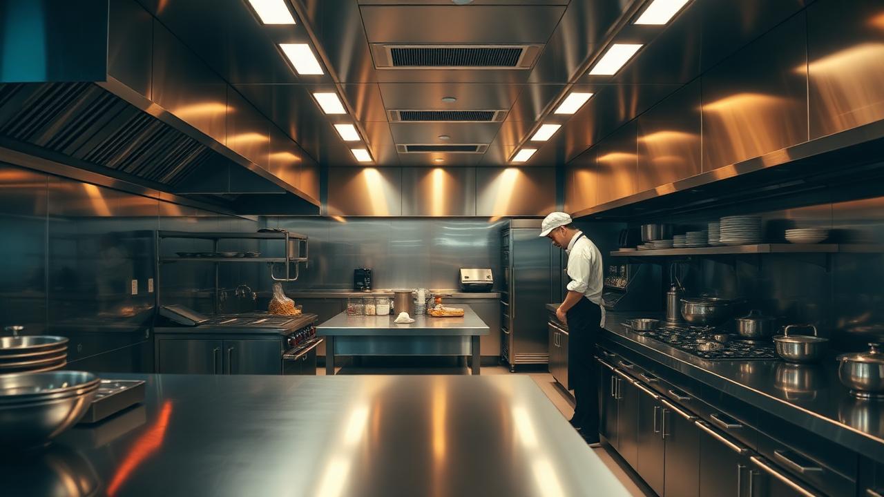 Modern commercial stainless steel kitchen