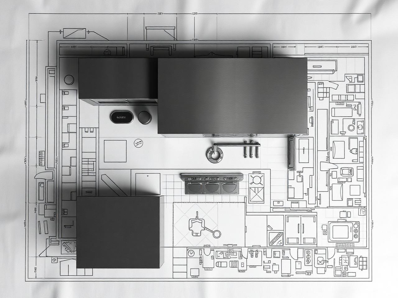 Top-down kitchen design blueprint