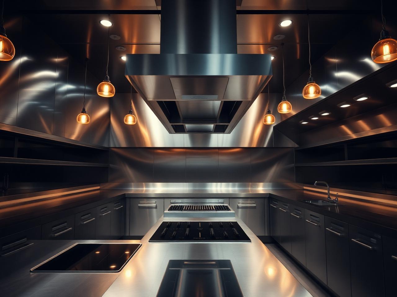 Modern stainless steel commercial kitchen